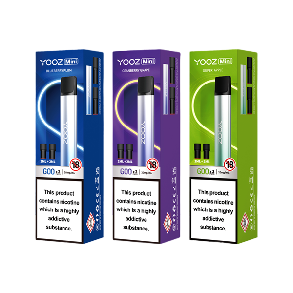 20mg Yooz Mini Rechargeable Device & Vape Pods x2 600 Puffs (BUY 5 GET